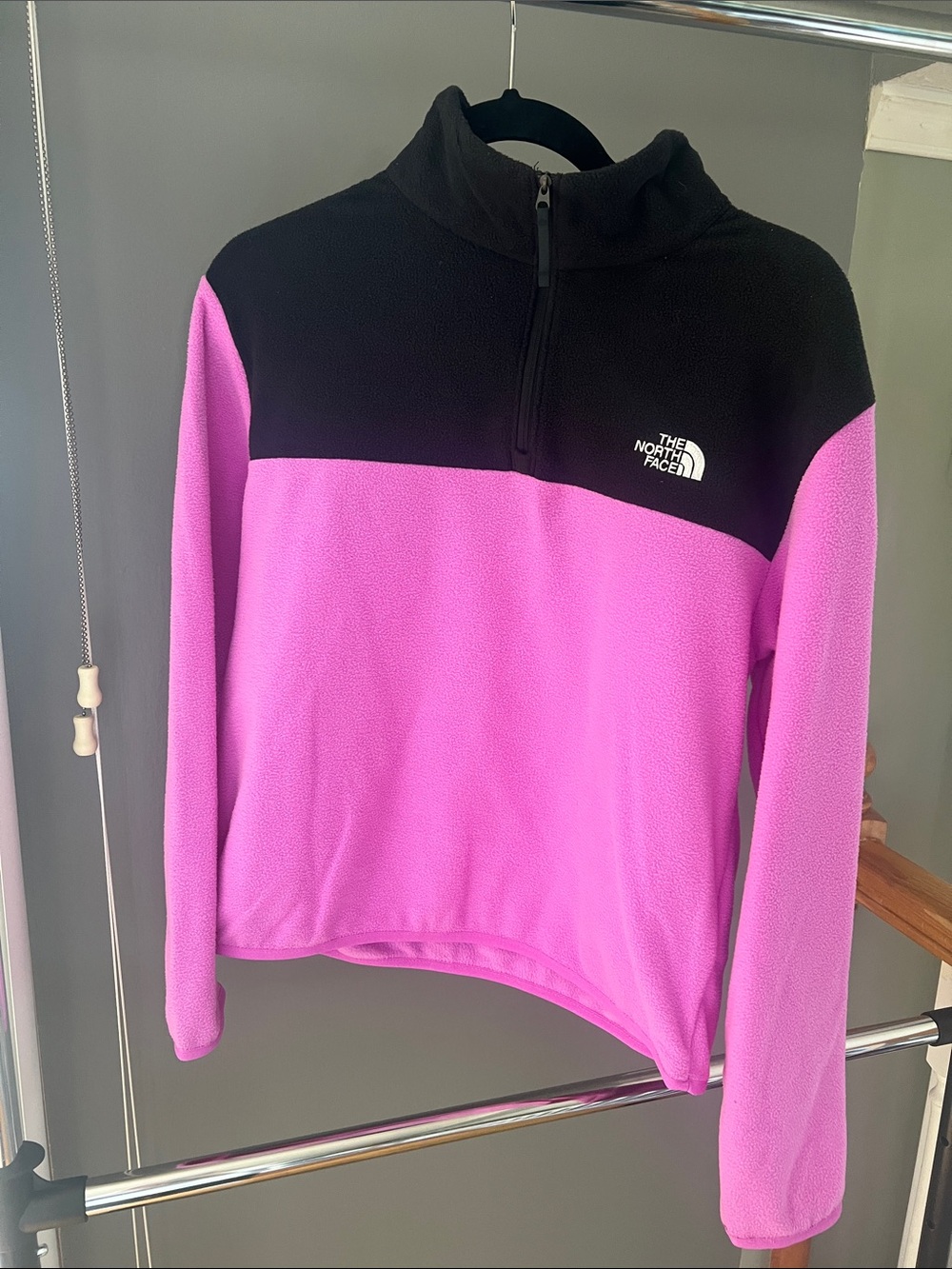 The North Face Black and Pink Half-Zip Fleece Pullover